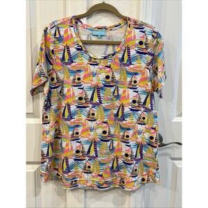 Anthony’s Resort Wear Multicolor Boat Round-neck Cotton Short-sleeve Shirt Sz L
